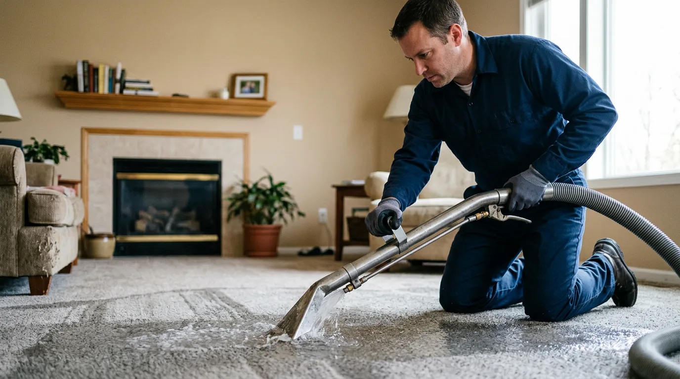 Water damage restoration technician working near New Castle, PA